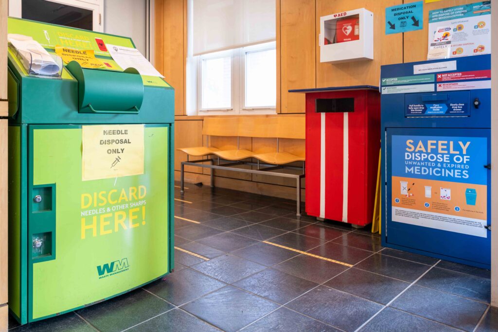 Drug Disposal receptacles in the Wilmington PD headquarters.